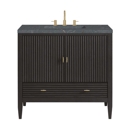 James Martin - Myrrin 36" Vanity, Carbon Oak w/ 3 CM Parisien Bleu Silestone Top - 485-V36-CBO-3PBL view 1