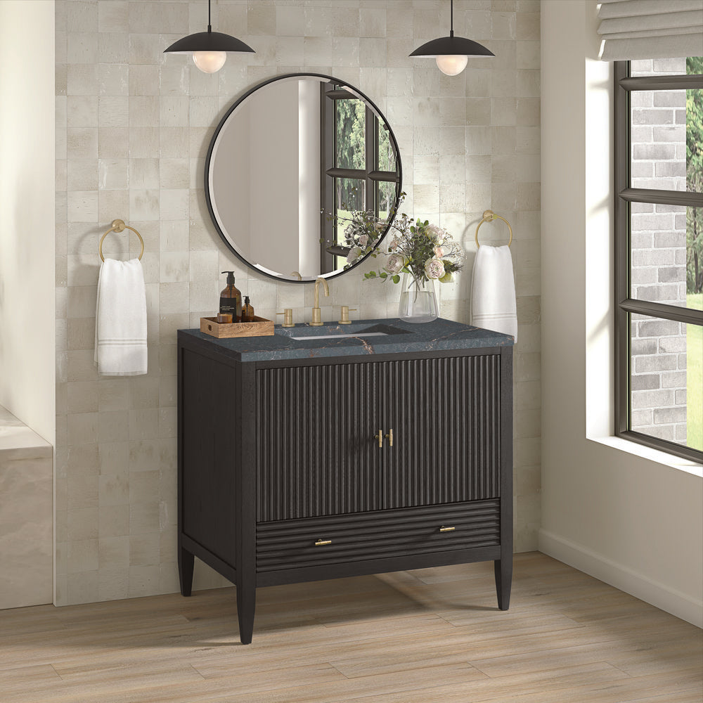James Martin - Myrrin 36" Vanity, Carbon Oak w/ 3 CM Parisien Bleu Silestone Top - 485-V36-CBO-3PBL view 4