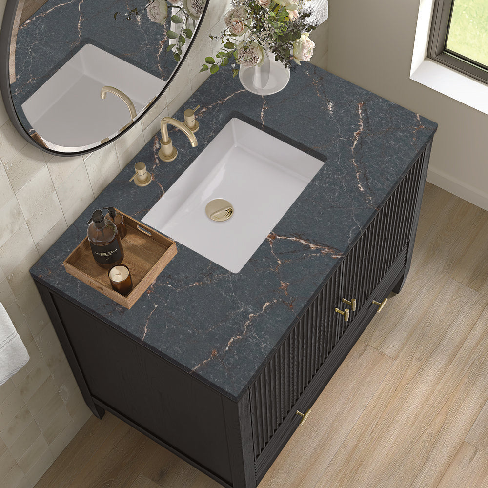 James Martin - Myrrin 36" Vanity, Carbon Oak w/ 3 CM Parisien Bleu Silestone Top - 485-V36-CBO-3PBL view 7
