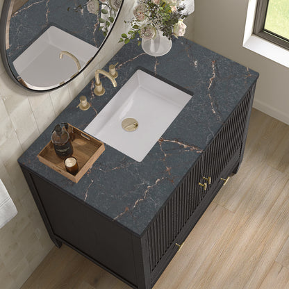 James Martin - Myrrin 36" Vanity, Carbon Oak w/ 3 CM Parisien Bleu Silestone Top - 485-V36-CBO-3PBL view 7