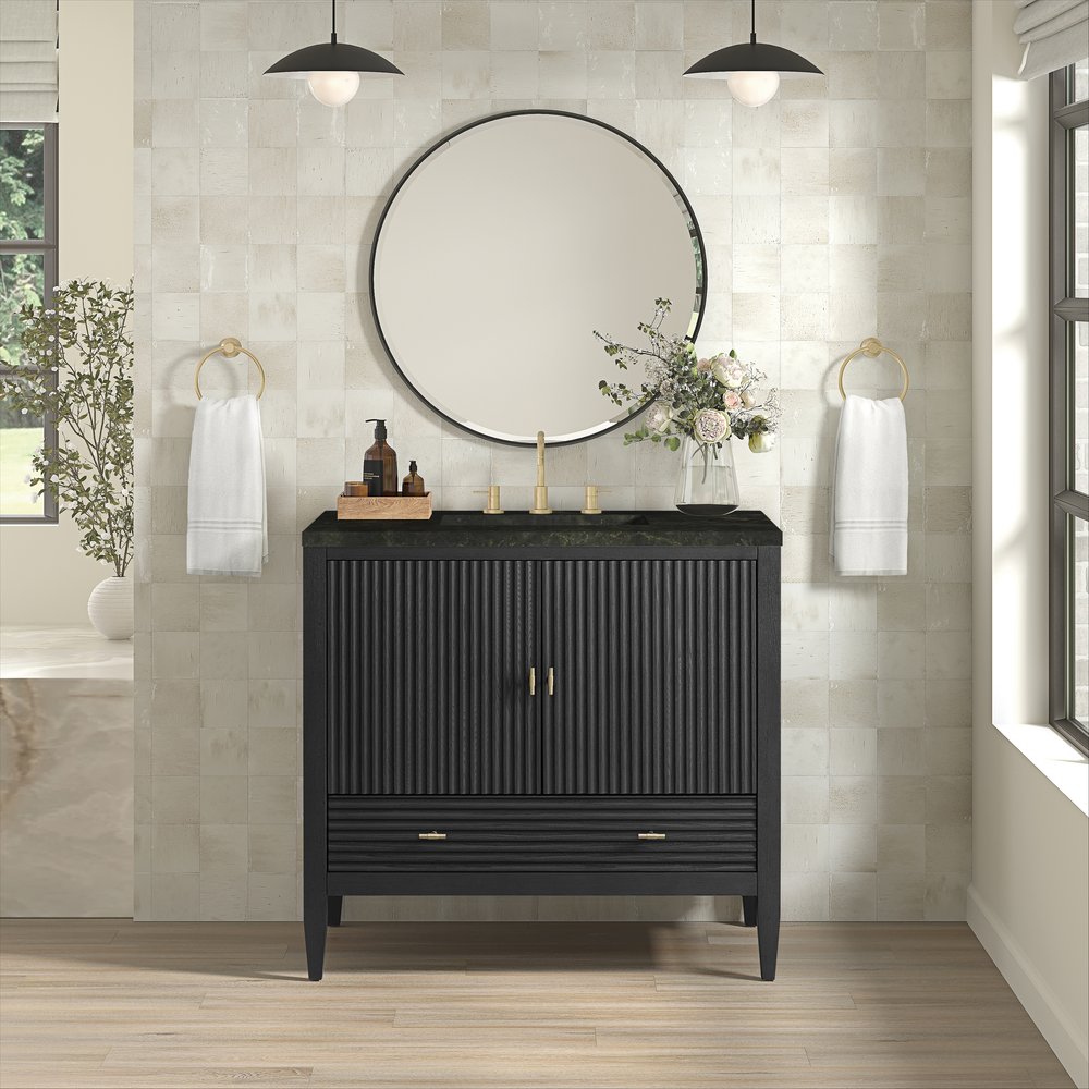 James Martin - Myrrin 36" Vanity, Carbon Oak, w/ 3 CM Phantome Eclos Top - 485-V36-CBO-3PHT view 3