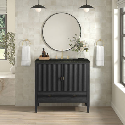 James Martin - Myrrin 36" Vanity, Carbon Oak, w/ 3 CM Phantome Eclos Top - 485-V36-CBO-3PHT view 3