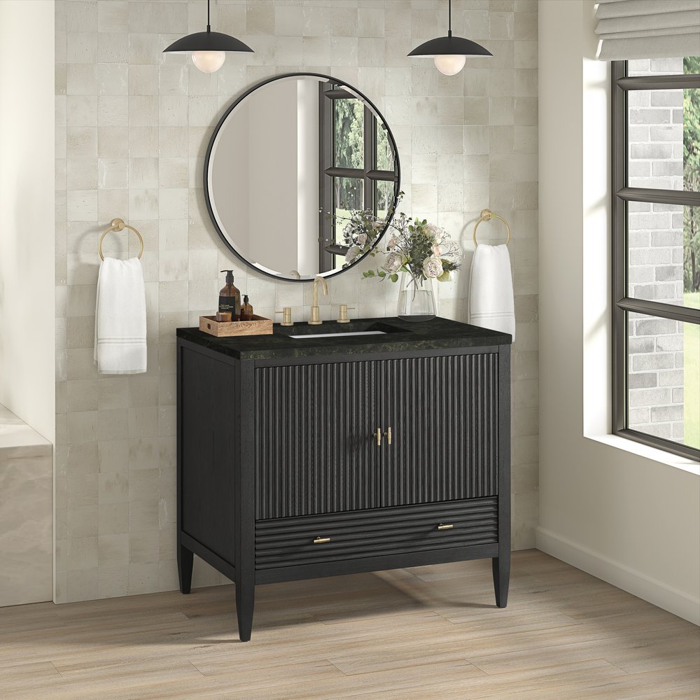 James Martin - Myrrin 36" Vanity, Carbon Oak, w/ 3 CM Phantome Eclos Top - 485-V36-CBO-3PHT view 4