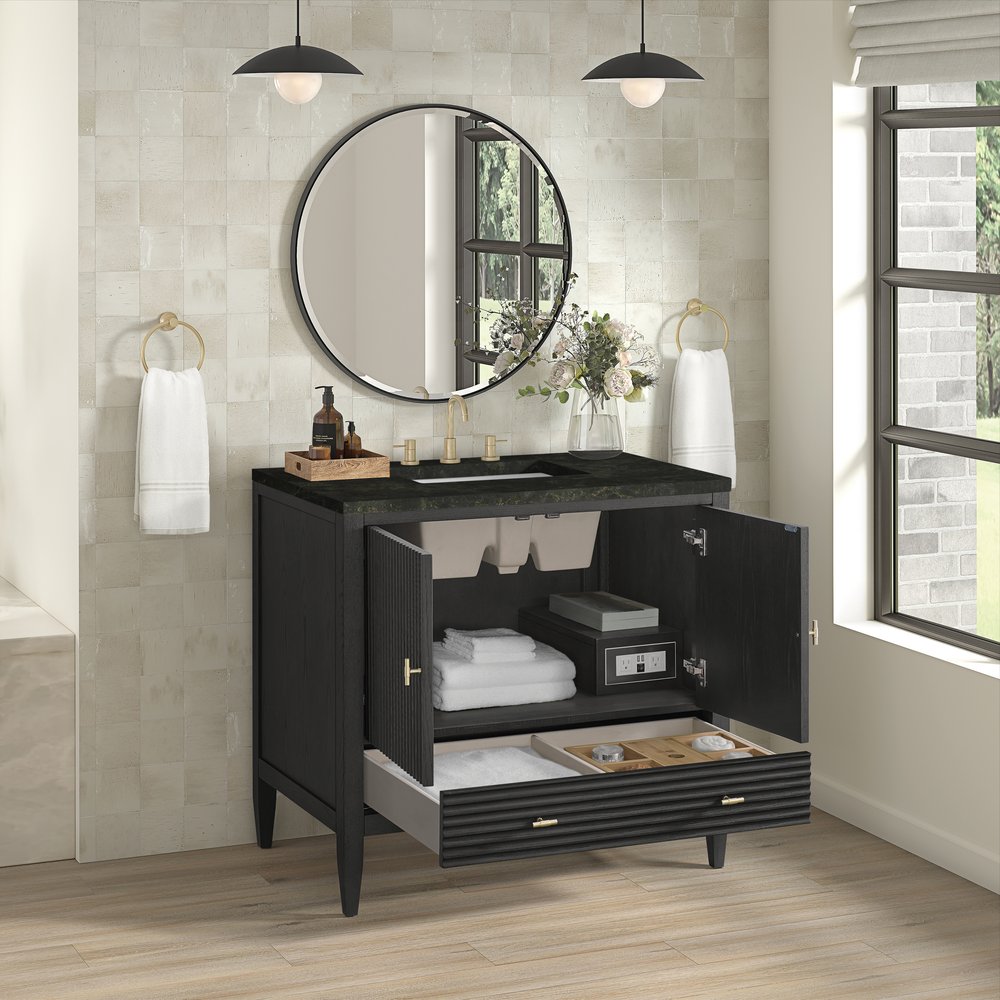 James Martin - Myrrin 36" Vanity, Carbon Oak, w/ 3 CM Phantome Eclos Top - 485-V36-CBO-3PHT view 5