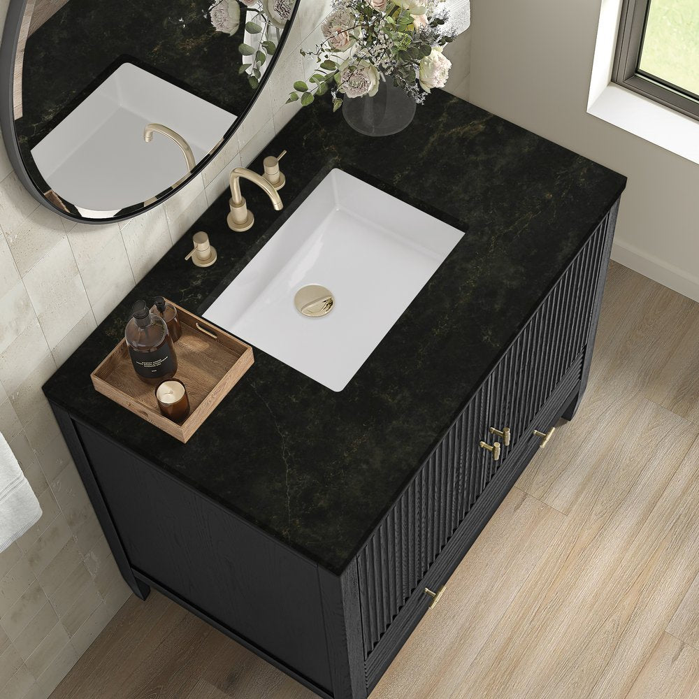 James Martin - Myrrin 36" Vanity, Carbon Oak, w/ 3 CM Phantome Eclos Top - 485-V36-CBO-3PHT view 7