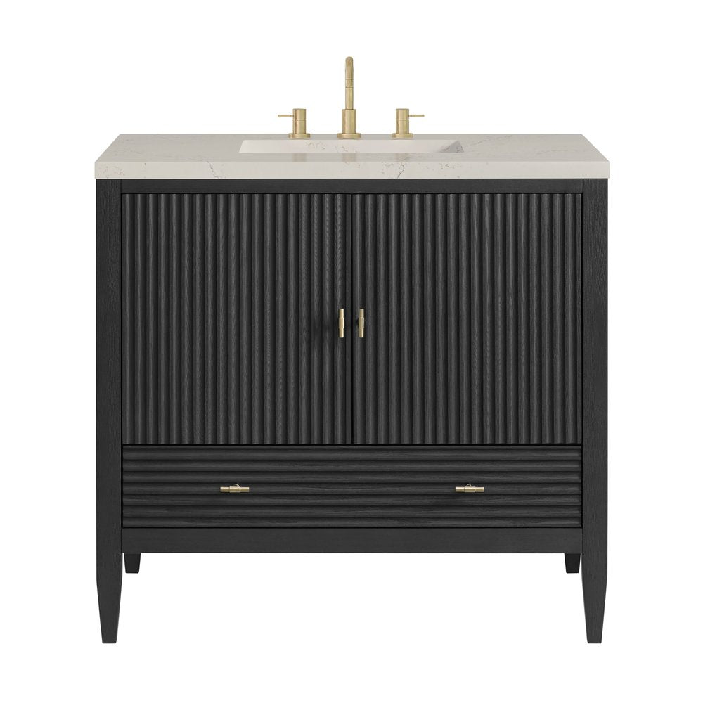 James Martin - Myrrin 36" Vanity, Carbon Oak, w/ 3 CM Siberian Silestone Top - 485-V36-CBO-3SFR view 1