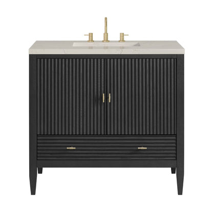 James Martin - Myrrin 36" Vanity, Carbon Oak, w/ 3 CM Siberian Silestone Top - 485-V36-CBO-3SFR view 1