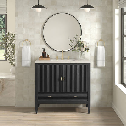 James Martin - Myrrin 36" Vanity, Carbon Oak, w/ 3 CM Siberian Silestone Top - 485-V36-CBO-3SFR view 3