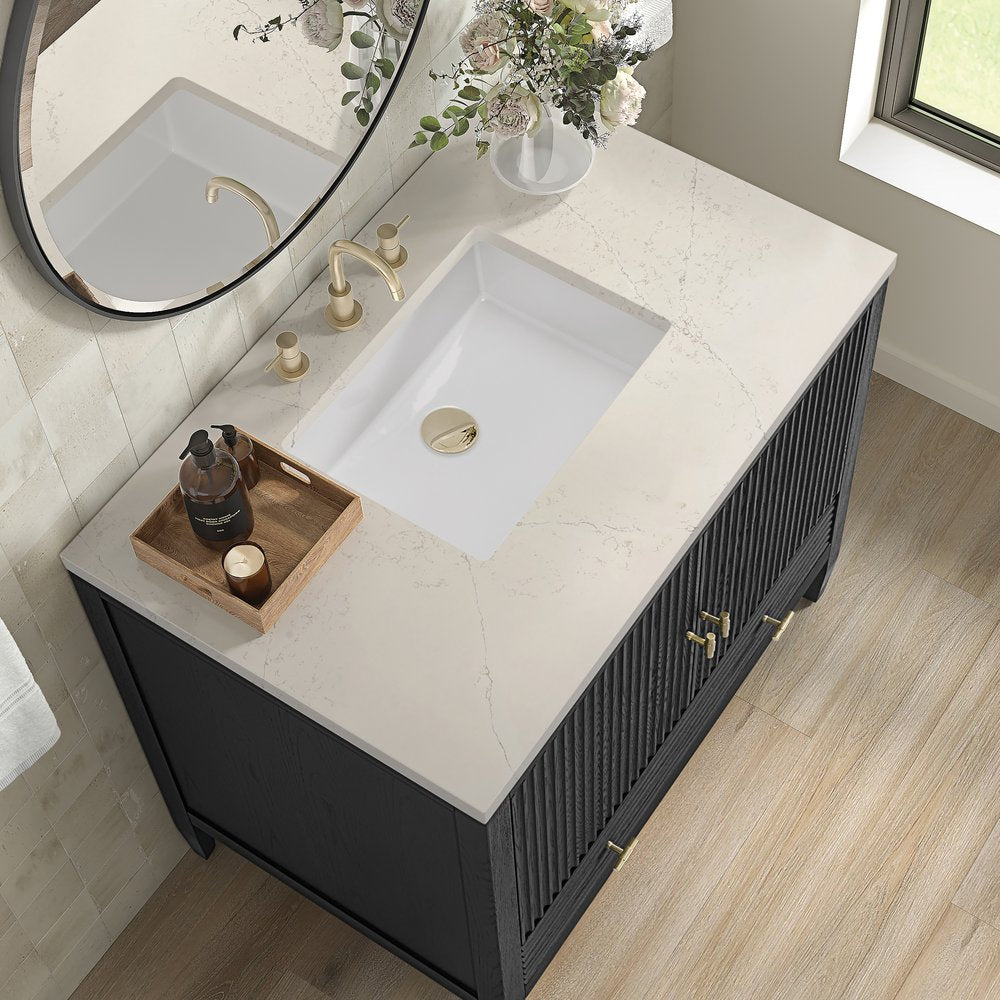 James Martin - Myrrin 36" Vanity, Carbon Oak, w/ 3 CM Siberian Silestone Top - 485-V36-CBO-3SFR view 7