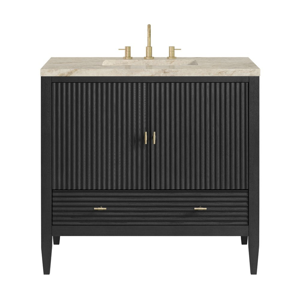 James Martin - Myrrin 36" Vanity, Carbon Oak, w/ 3 CM Tajnar Eclos Top - 485-V36-CBO-3TJR view 1