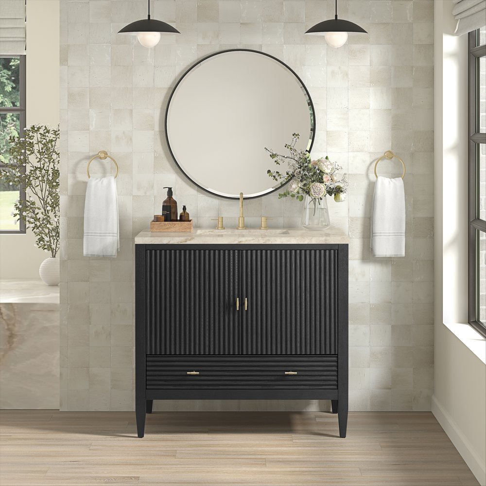 James Martin - Myrrin 36" Vanity, Carbon Oak, w/ 3 CM Tajnar Eclos Top - 485-V36-CBO-3TJR view 3