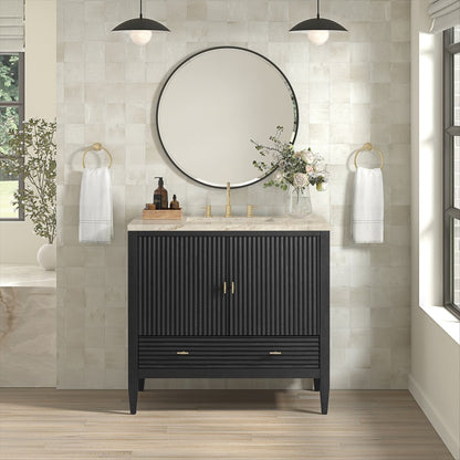 James Martin - Myrrin 36" Vanity, Carbon Oak, w/ 3 CM Tajnar Eclos Top - 485-V36-CBO-3TJR view 3