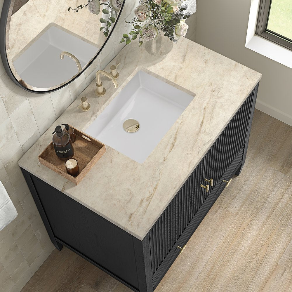 James Martin - Myrrin 36" Vanity, Carbon Oak, w/ 3 CM Tajnar Eclos Top - 485-V36-CBO-3TJR view 7