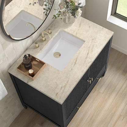 James Martin - Myrrin 36" Vanity, Carbon Oak, w/ 3 CM Tajnar Eclos Top - 485-V36-CBO-3TJR view 7