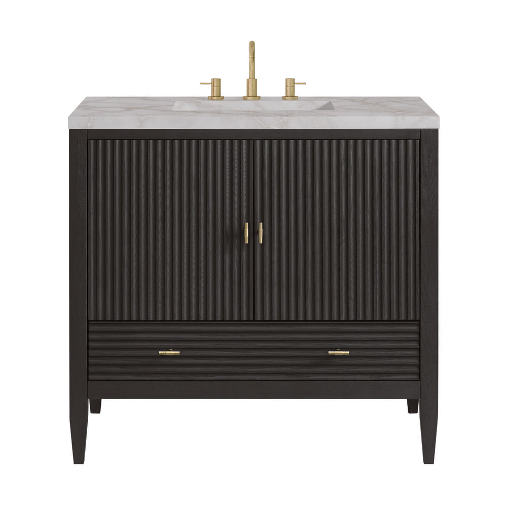 James Martin - Myrrin 36" Vanity, Carbon Oak w/ 3 CM Victorian Silver Silestone Top - 485-V36-CBO-3VSL view 1