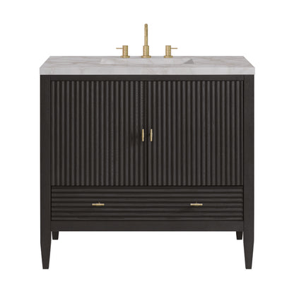 James Martin - Myrrin 36" Vanity, Carbon Oak w/ 3 CM Victorian Silver Silestone Top - 485-V36-CBO-3VSL view 1