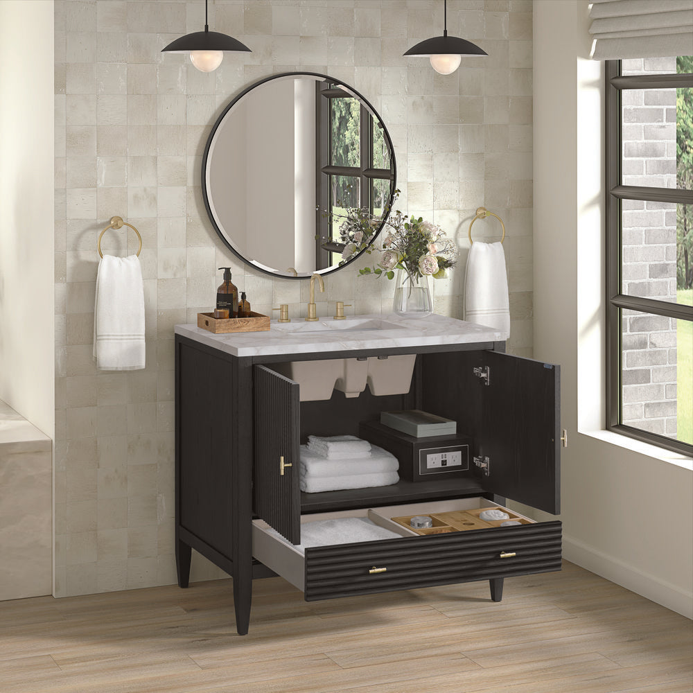 James Martin - Myrrin 36" Vanity, Carbon Oak w/ 3 CM Victorian Silver Silestone Top - 485-V36-CBO-3VSL view 5
