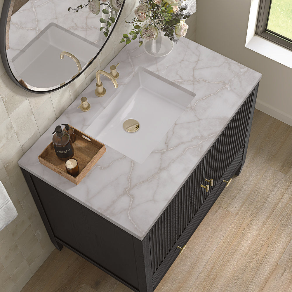 James Martin - Myrrin 36" Vanity, Carbon Oak w/ 3 CM Victorian Silver Silestone Top - 485-V36-CBO-3VSL view 7