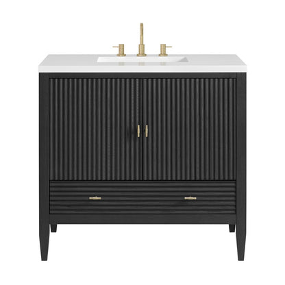 James Martin - Myrrin 36" Vanity, Carbon Oak w/ 3 CM White Zeus Silestone Top - 485-V36-CBO-3WZ view 1