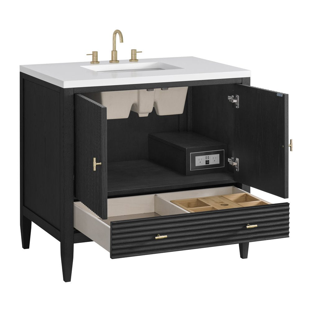 James Martin - Myrrin 36" Vanity, Carbon Oak w/ 3 CM White Zeus Silestone Top - 485-V36-CBO-3WZ view 10