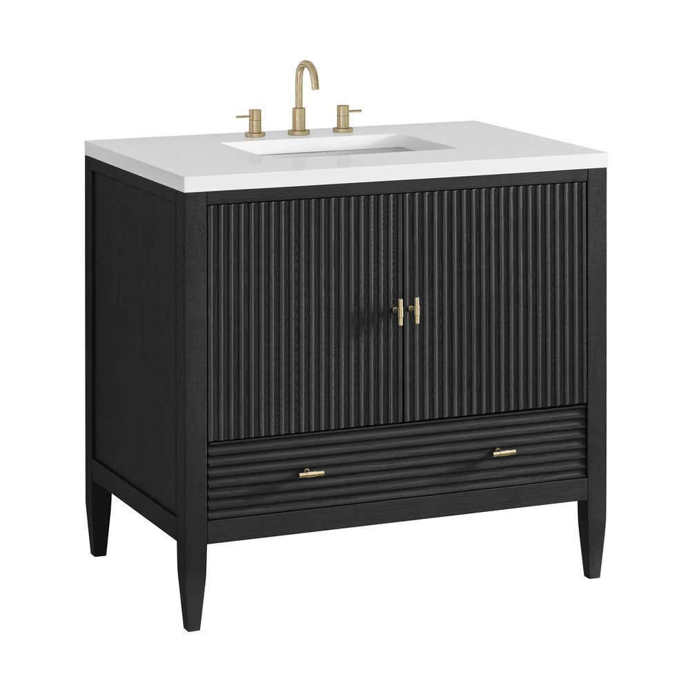 James Martin - Myrrin 36" Vanity, Carbon Oak w/ 3 CM White Zeus Silestone Top - 485-V36-CBO-3WZ view 12