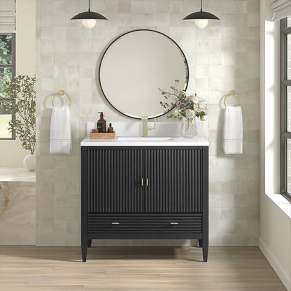 James Martin - Myrrin 36" Vanity, Carbon Oak w/ Single Hole 3 CM White Zeus Silestone Top & Backsplash - 485-V36-CBO-1WZ view 3