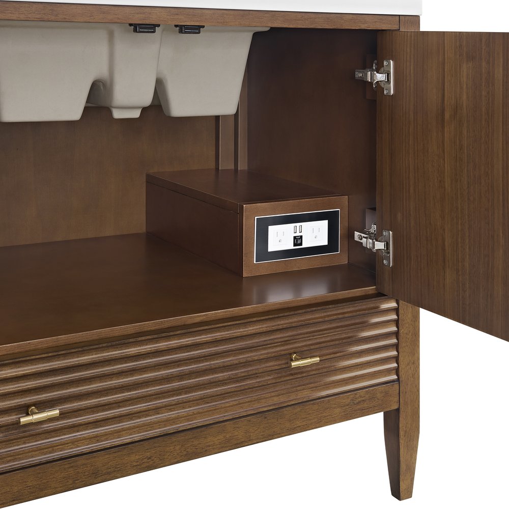 James Martin - Myrrin 36" Vanity, Mid Century Walnut w/ 3 CM Carrara White Marble Top - 485-V36-WLT-3CAR view 12