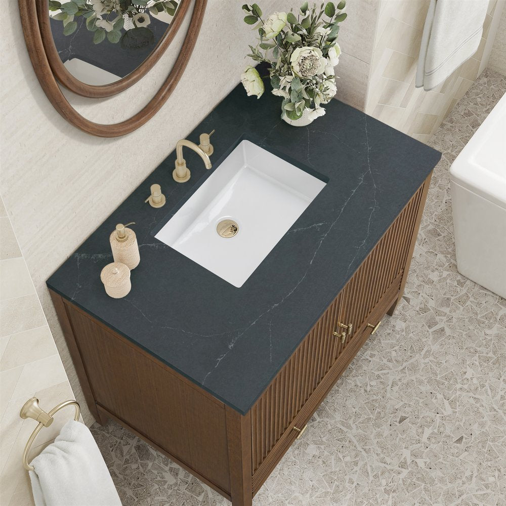 James Martin - Myrrin 36" Vanity, Mid Century Walnut w/ 3 CM Charcoal Soapstone Silestone Top - 485-V36-WLT-3CSP view 3