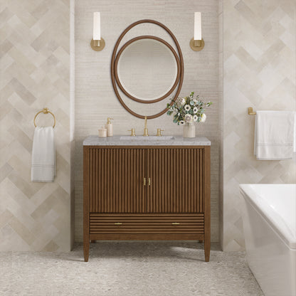 James Martin - Myrrin 36" Vanity, Mid Century Walnut w/ 3 CM Eternal Jasmine Pearl Silestone Top - 485-V36-WLT-3EJP view 3