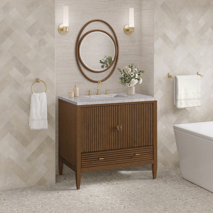 James Martin - Myrrin 36" Vanity, Mid Century Walnut w/ 3 CM Eternal Jasmine Pearl Silestone Top - 485-V36-WLT-3EJP view 4