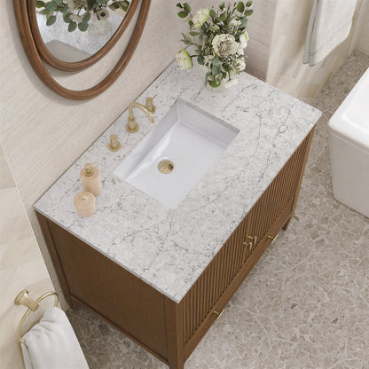 James Martin - Myrrin 36" Vanity, Mid Century Walnut w/ 3 CM Eternal Jasmine Pearl Silestone Top - 485-V36-WLT-3EJP view 7