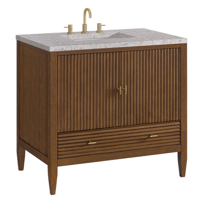 James Martin - Myrrin 36" Vanity, Mid Century Walnut w/ 3 CM Eternal Jasmine Pearl Silestone Top - 485-V36-WLT-3EJP view 10