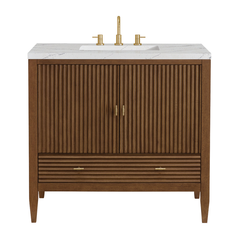 James Martin - Myrrin 36" Vanity, Mid Century Walnut w/ 3 CM Ethereal Noctis Silestone Top - 485-V36-WLT-3ENC view 1