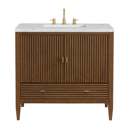 James Martin - Myrrin 36" Vanity, Mid Century Walnut w/ 3 CM Ethereal Noctis Silestone Top - 485-V36-WLT-3ENC view 1