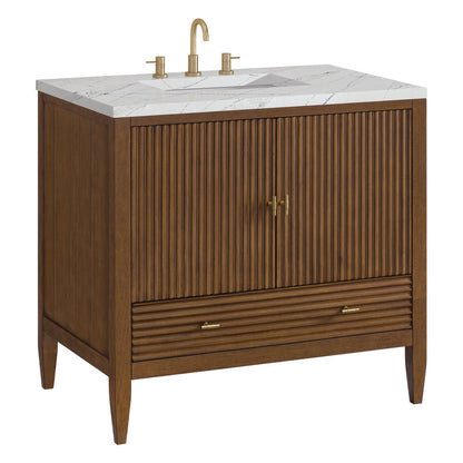 James Martin - Myrrin 36" Vanity, Mid Century Walnut w/ 3 CM Ethereal Noctis Silestone Top - 485-V36-WLT-3ENC view 10