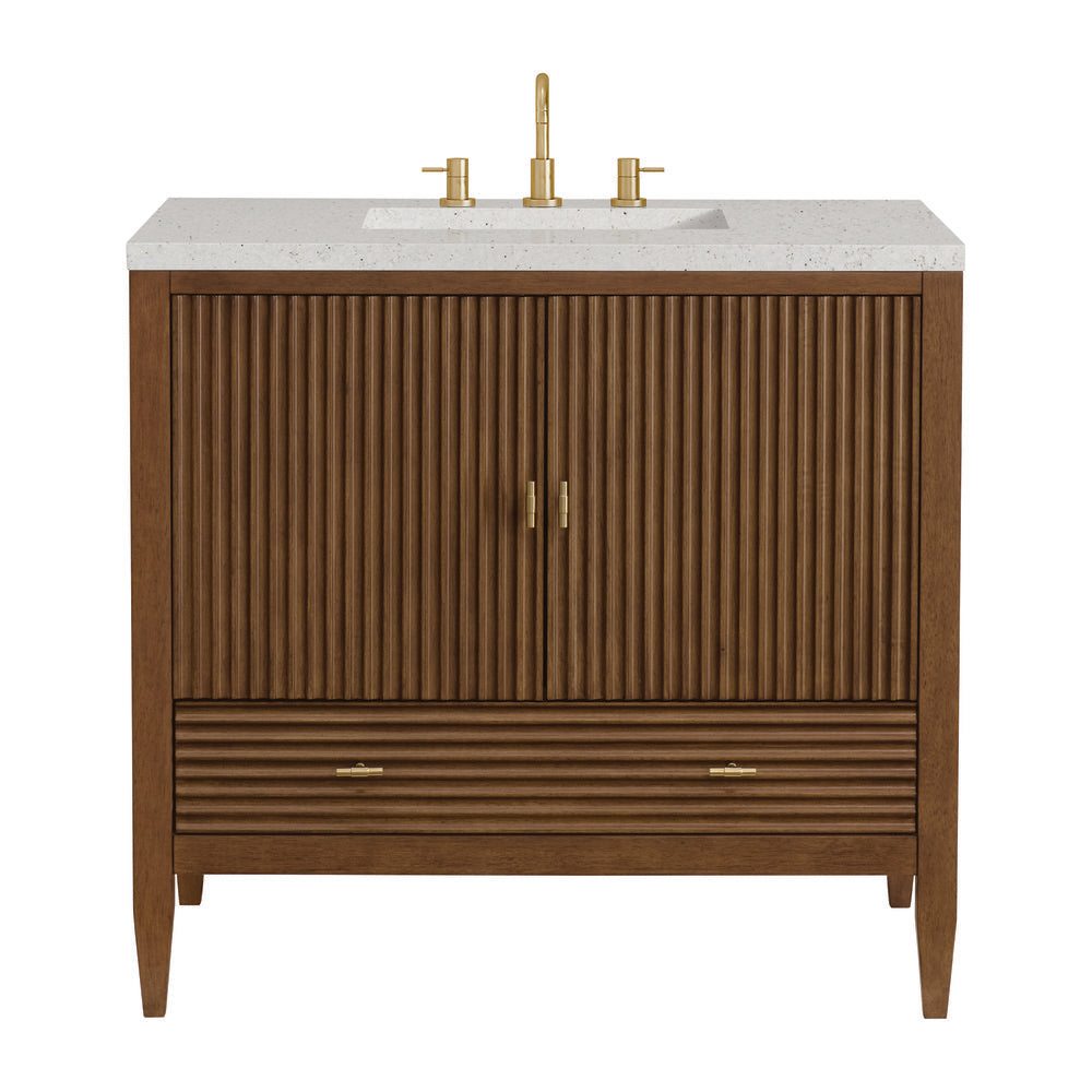 James Martin - Myrrin 36" Vanity, Mid Century Walnut w/ 3 CM Lime Delight Silestone Top - 485-V36-WLT-3LDL view 1