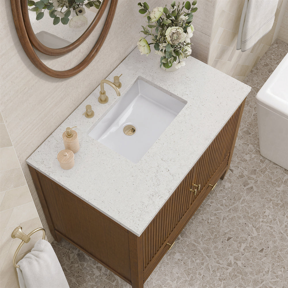 James Martin - Myrrin 36" Vanity, Mid Century Walnut w/ 3 CM Lime Delight Silestone Top - 485-V36-WLT-3LDL view 7