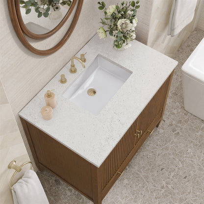 James Martin - Myrrin 36" Vanity, Mid Century Walnut w/ 3 CM Lime Delight Silestone Top - 485-V36-WLT-3LDL view 7