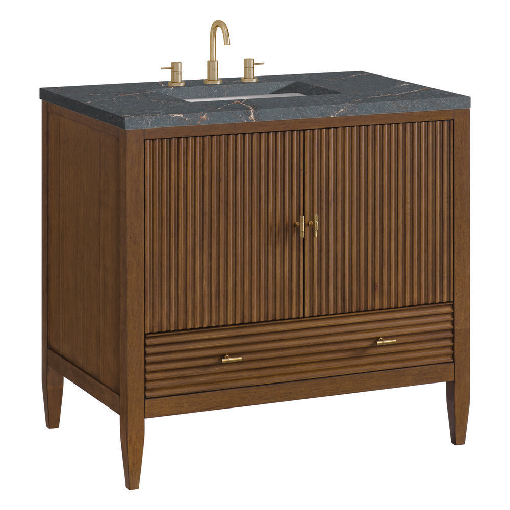 James Martin - Myrrin 36" Vanity, Mid Century Walnut w/ 3 CM Parisien Bleu Silestone Top - 485-V36-WLT-3PBL view 10