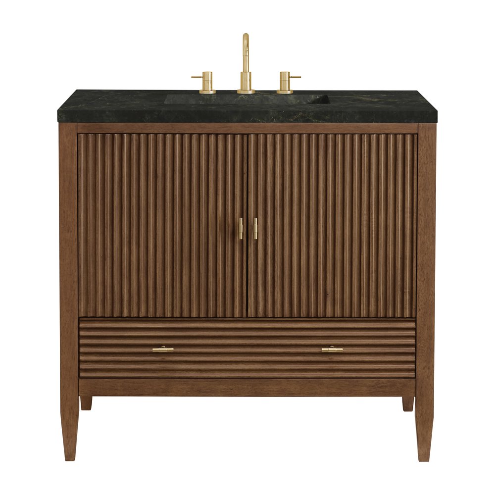 James Martin - Myrrin 36" Vanity, Mid Century Walnut, w/ 3 CM Phantome Eclos Top - 485-V36-WLT-3PHT view 1