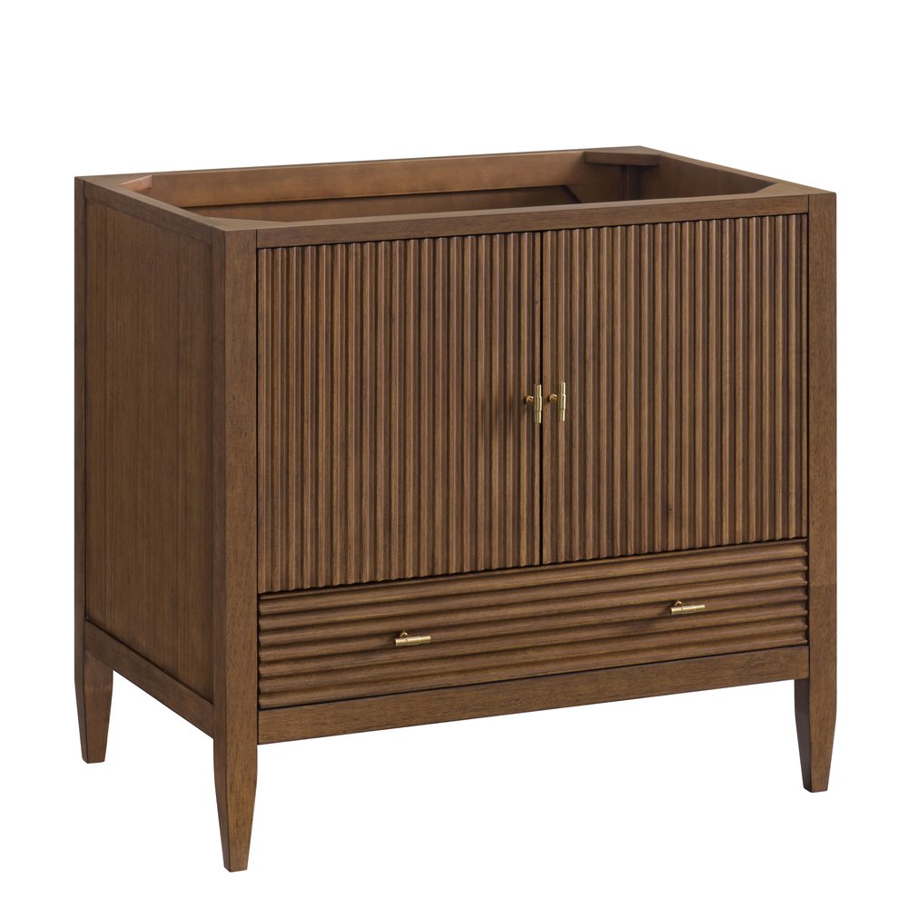 James Martin - Myrrin 36" Vanity, Mid Century Walnut, w/ 3 CM Phantome Eclos Top - 485-V36-WLT-3PHT view 2