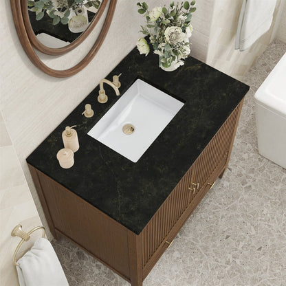 James Martin - Myrrin 36" Vanity, Mid Century Walnut, w/ 3 CM Phantome Eclos Top - 485-V36-WLT-3PHT view 7