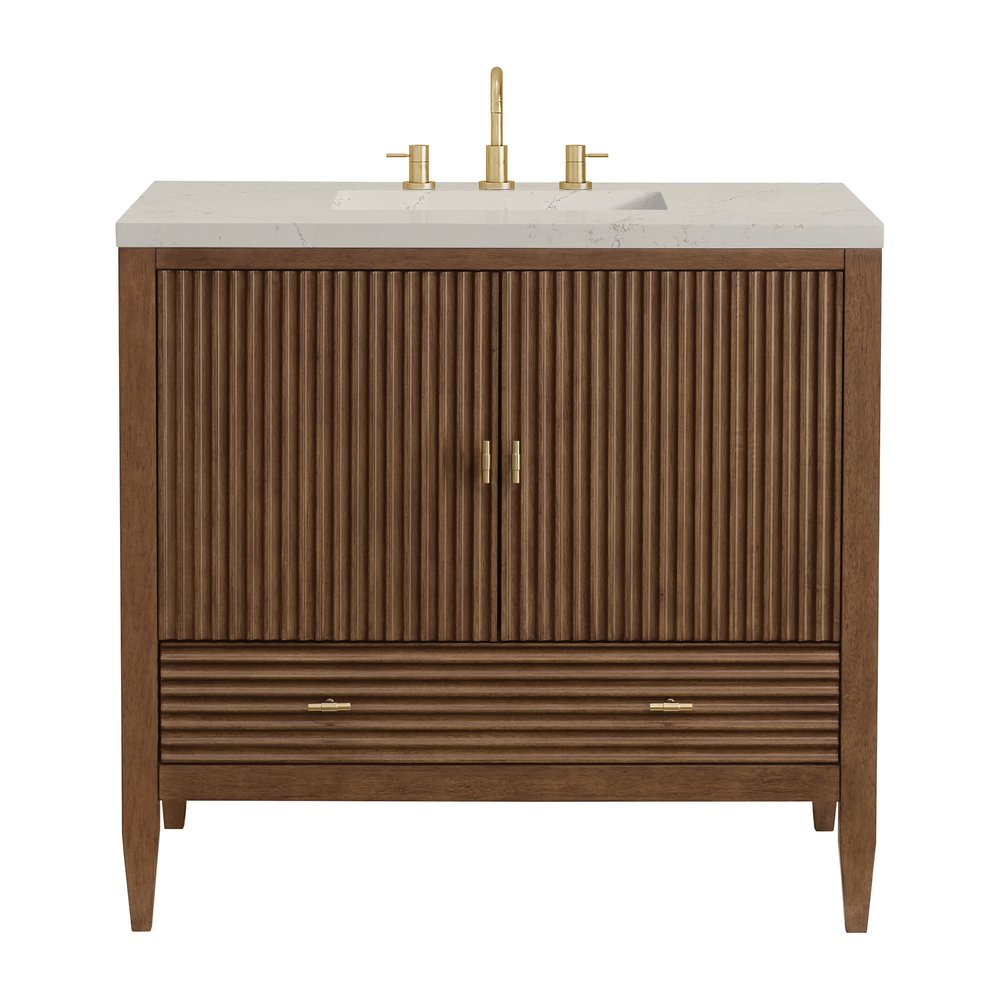 James Martin - Myrrin 36" Vanity, Mid Century Walnut, w/ 3 CM Siberian Silestone Top - 485-V36-WLT-3SFR view 1