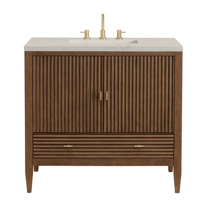 James Martin - Myrrin 36" Vanity, Mid Century Walnut, w/ 3 CM Siberian Silestone Top - 485-V36-WLT-3SFR view 1