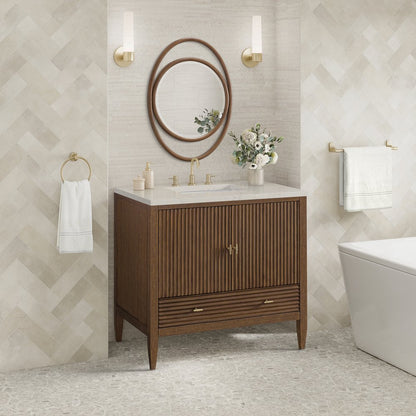 James Martin - Myrrin 36" Vanity, Mid Century Walnut, w/ 3 CM Siberian Silestone Top - 485-V36-WLT-3SFR view 4