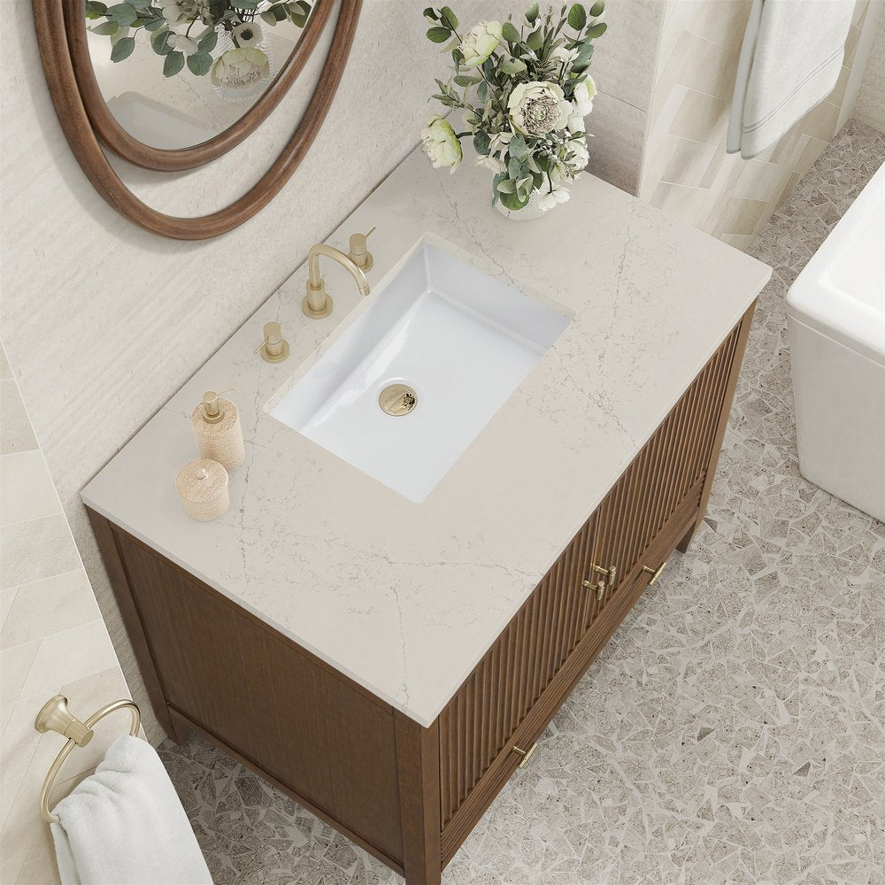 James Martin - Myrrin 36" Vanity, Mid Century Walnut, w/ 3 CM Siberian Silestone Top - 485-V36-WLT-3SFR view 7