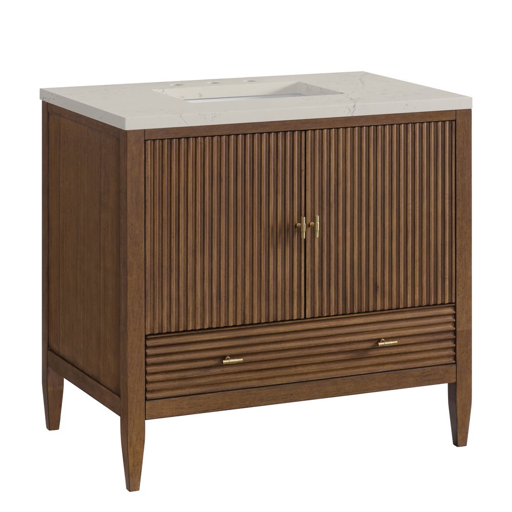 James Martin - Myrrin 36" Vanity, Mid Century Walnut, w/ 3 CM Siberian Silestone Top - 485-V36-WLT-3SFR view 10