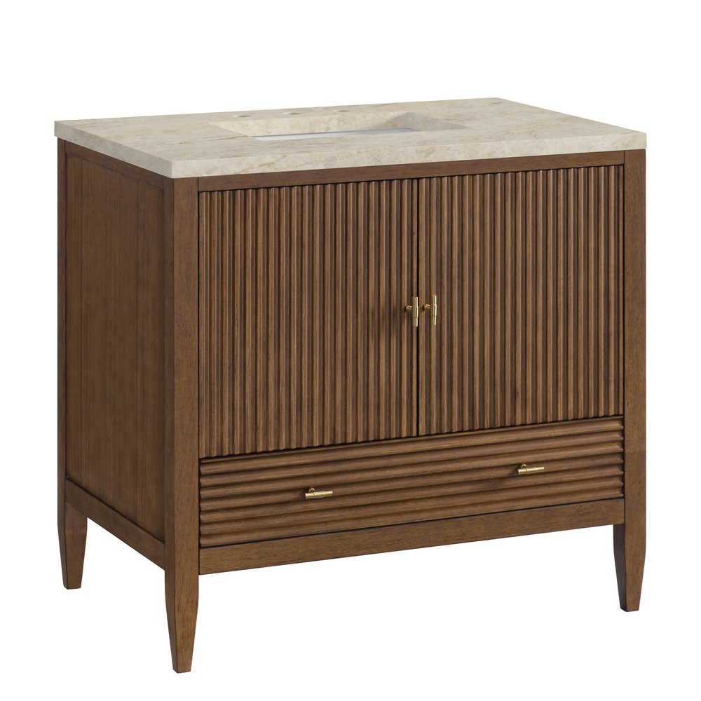 James Martin - Myrrin 36" Vanity, Mid Century Walnut, w/ 3 CM Tajnar Eclos Top - 485-V36-WLT-3TJR view 10