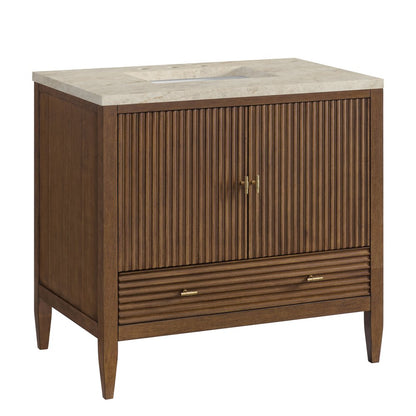 James Martin - Myrrin 36" Vanity, Mid Century Walnut, w/ 3 CM Tajnar Eclos Top - 485-V36-WLT-3TJR view 10