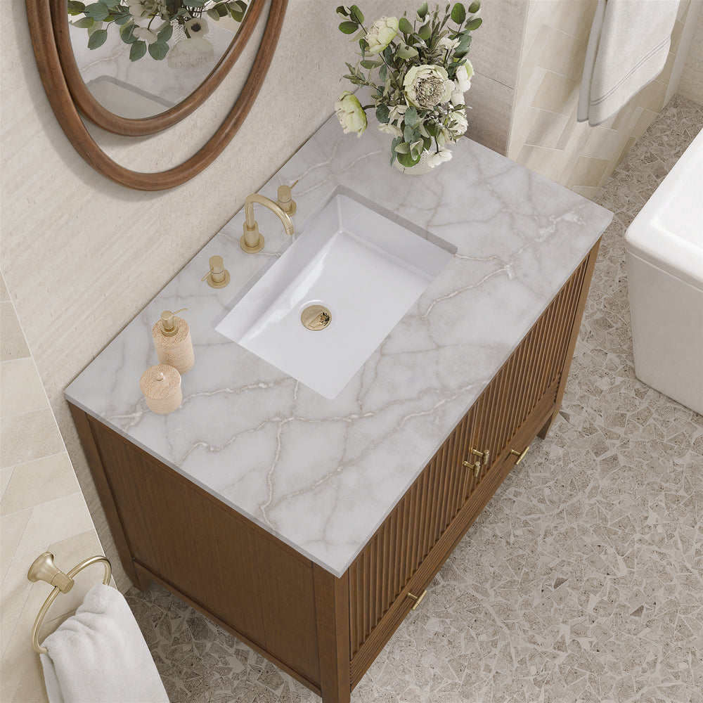 James Martin - Myrrin 36" Vanity, Mid Century Walnut w/ 3 CM Victorian Silver Silestone Top - 485-V36-WLT-3VSL view 7